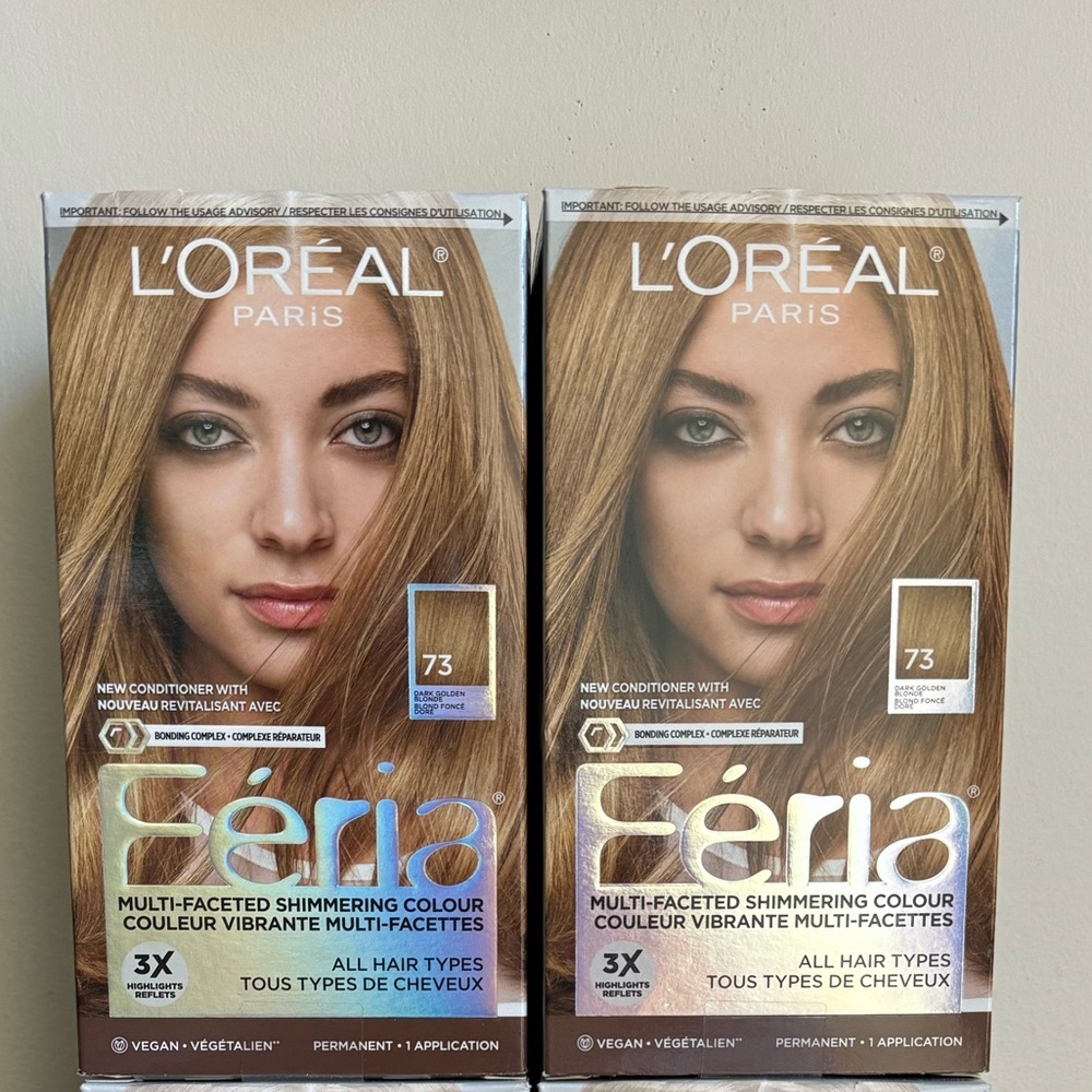 2pk L'Oreal Feria Shimmering Permanent Hair Colour  #73 Dark Golden Blon…
